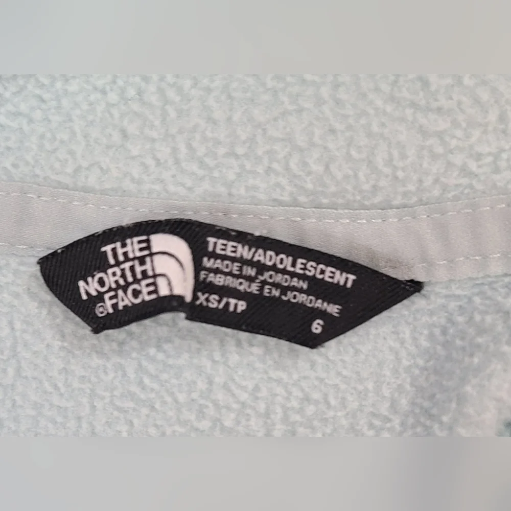 The North Face Girls Size 6 XS Mint Green Zip Up Hooded Fleece Jacket